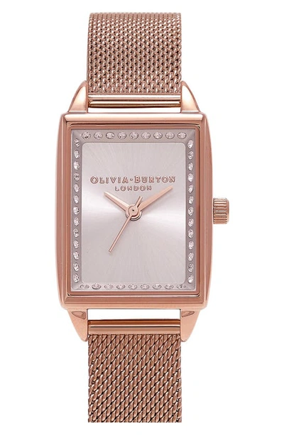 Shop Olivia Burton Classics Rectangular Mesh Strap Watch, 20mm In Blush