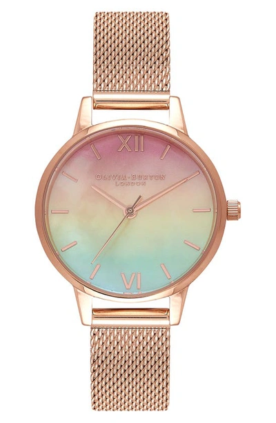 Shop Olivia Burton Rainbow Mesh Strap Watch, 30mm In Rainbow Mop