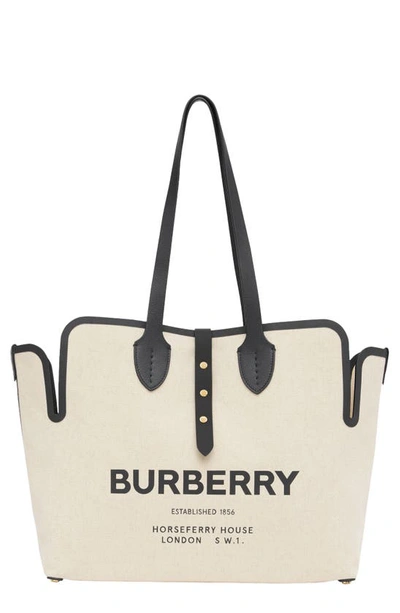 Shop Burberry Medium Logo Canvas Belt Tote In Black