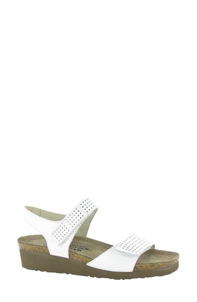 Naot Vivian Wedge Sandal In White Pearl/ Glass Silver