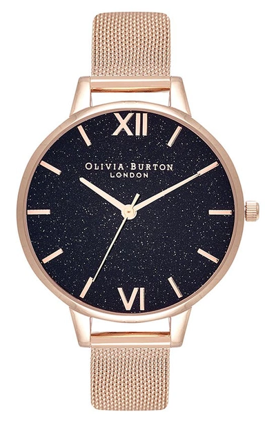 Shop Olivia Burton Classics Glitter Mesh Strap Watch, 34mm In Black Glitter