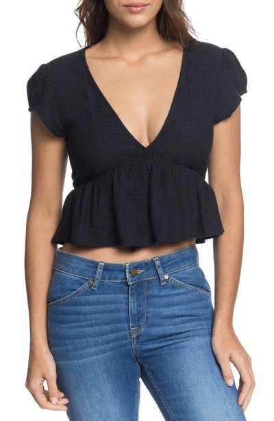 Shop Roxy Sweet Release Crop Top In Anthracite