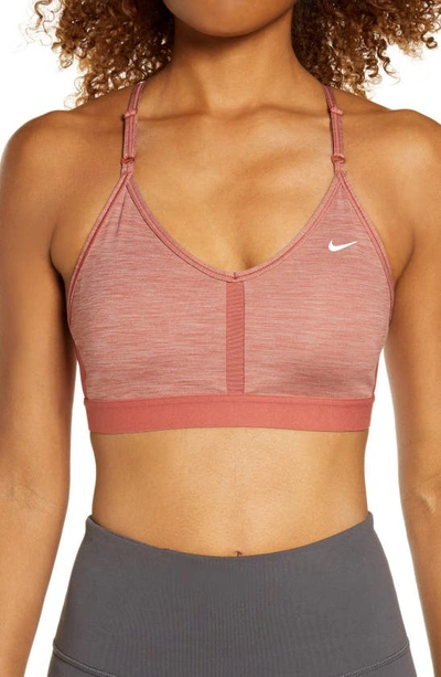 Shop Nike Indy Mesh Inset Sports Bra In Pure/ Canyon Rust/ White
