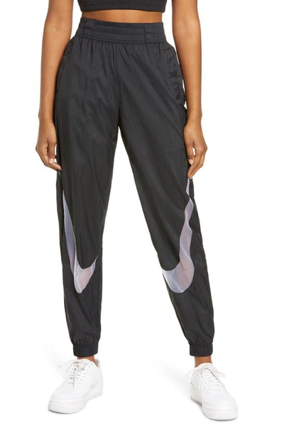 Shop Nike Sportswear Woven Pants In Black/ White/ Light Aqua