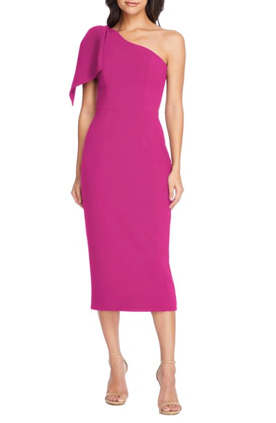 Shop Dress The Population Tiffany One-shoulder Midi Dress In Hibiscus