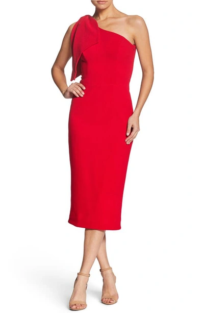 Shop Dress The Population Tiffany One-shoulder Midi Dress In Rouge