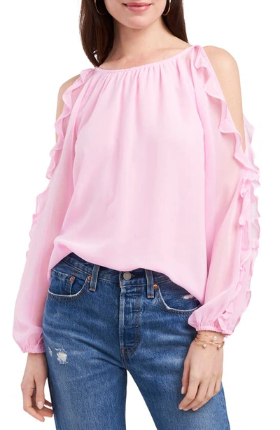 Shop 1.state Cold Shoulder Ruffle Sleeve Blouse In Peony Pink