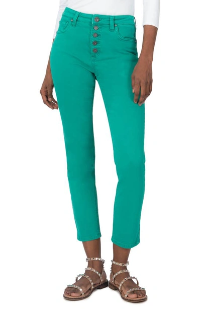 Shop Kut From The Kloth Reese Exposed Button High Waist Ankle Straight Leg Jeans In Green