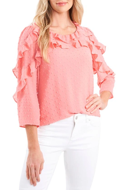 Shop Cece Clip Dot Ruffle Chiffon Blouse In Rose Blush