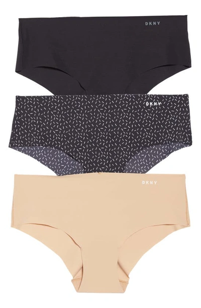 Dkny Litewear Cut Anywhere 3-pack Hipster Briefs In Blck/glow/rosewtr Tic Toss