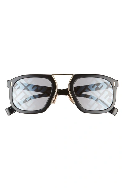 Shop Fendi 53mm Print Rectangle Sunglasses In Black/ Silver Grey Decor