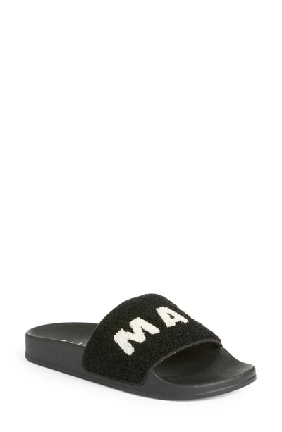 Shop Marni Logo Terry Pool Slide Sandal In Black/lily White
