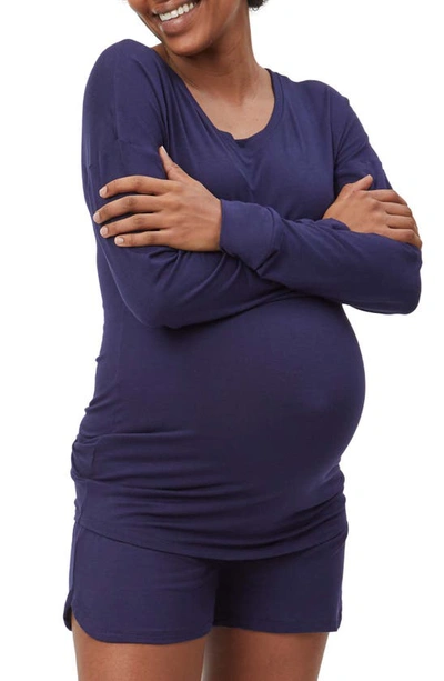 Shop Stowaway Collection Long Sleeve Maternity Lounge T-shirt In Navy