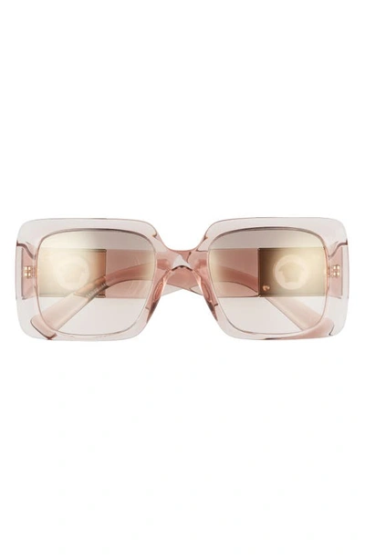 Shop Versace 54mm Rectangle Sunglasses In Trans Pink/ Brown-gold Mirror