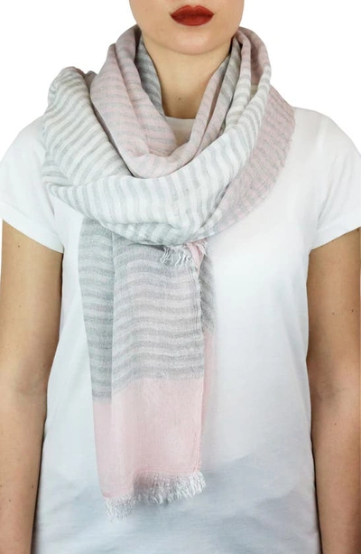 Shop Nicoletta Rosi Reversible Yarn Dyed Fringe Scarf In Grey/pink