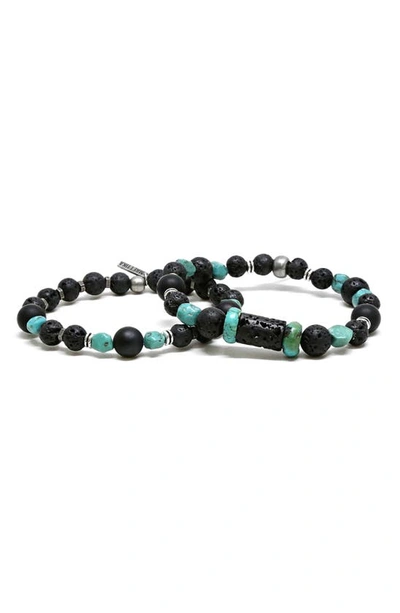 Shop Ettika Set Of 2 Lava & Turquoise Stretch Bracelets In Black