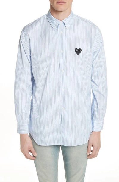 Shop Comme Des Garçons Stripe Woven Shirt In Blue