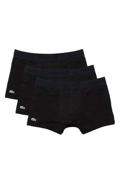 Shop Lacoste 3-pack Essential Cotton Trunks In Black