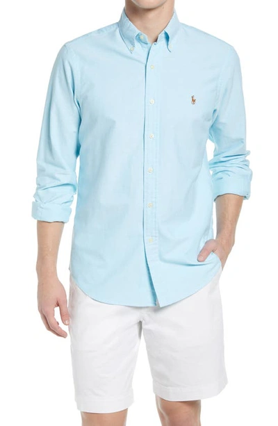 Shop Polo Ralph Lauren Classic Oxford Button-down Sport Shirt In Aegean Blue