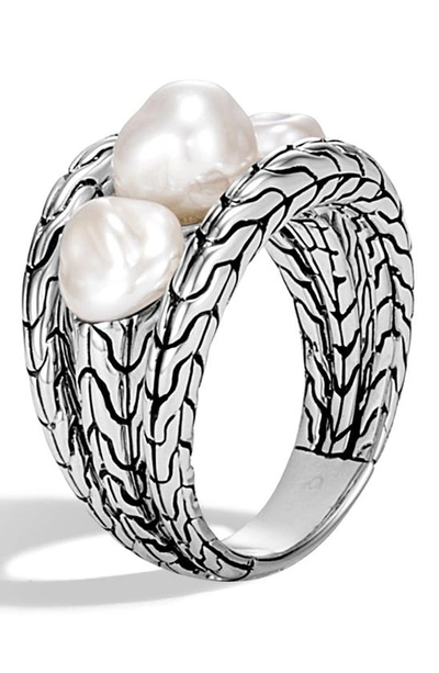 Shop John Hardy Classic Chain Pearl Ring In Silver/ Pearl