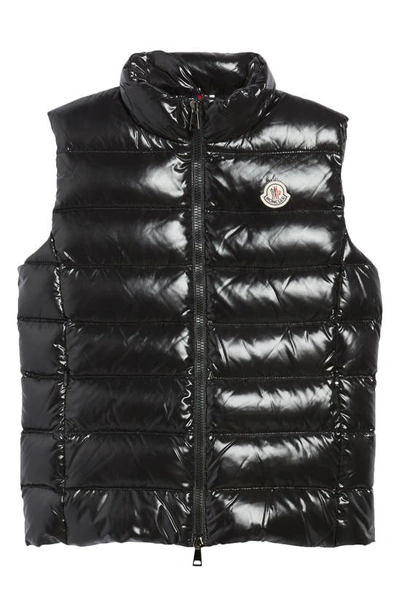 Shop Moncler Ghany Water Resistant Shiny Nylon Down Puffer Vest In Blackdnu