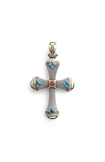 Shop Konstantino Delos Gemstone Cross Pendant In Silver/ Gold