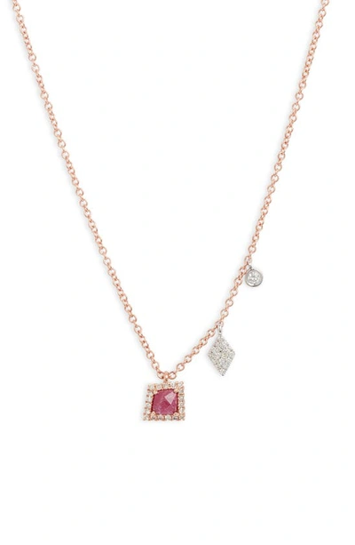 Shop Meira T Ruby & Diamond Charm Necklace In Ruby/ Rose Gold