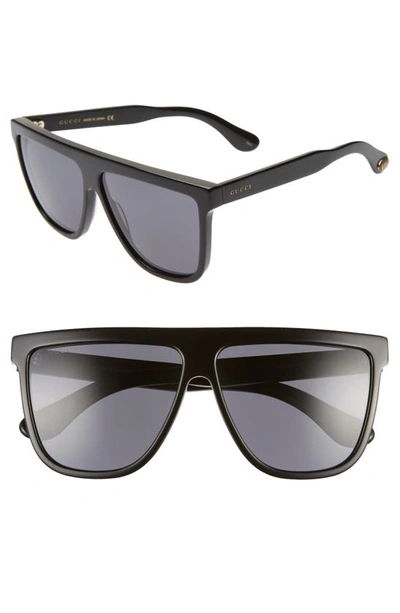 Shop Gucci 61mm Flattop Sunglasses In Black/ Grey Solid