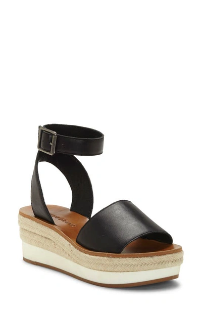 Shop Lucky Brand Joodith Platform Wedge Sandal In Black Leather