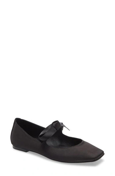 Shop Jeffrey Campbell Amit Tie Ballet Flat In Black Satin