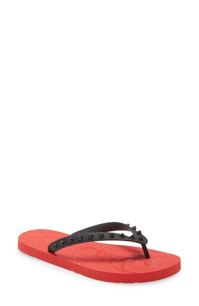 Shop Christian Louboutin Loubi Gomme Flip Flop In Black/ Loubi