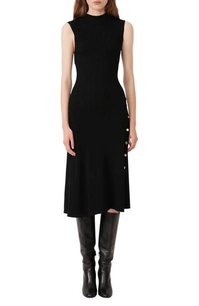 Shop Maje Ribbed Sleeveless Dress In Black