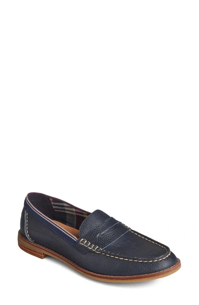 Seaport Penny Loafer In Navy Tumbled Leather
