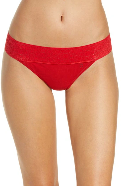 Shop Tommy John Cool Cotton Lace Trim Thong In Haute Red