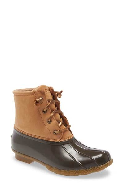 Shop Sperry Saltwater Rain Boot In Tan Starlight Leather