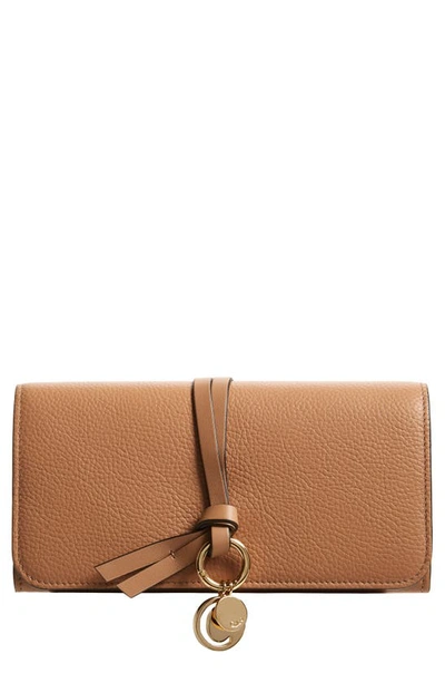 Shop Chloé Alphabet Leather Wallet In 28n Cement Brown