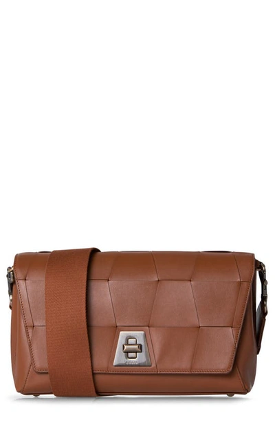 Shop Akris Anouk Braided Trapezoid Leather Shoulder Bag In Caramel