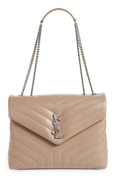 Shop Saint Laurent Medium Loulou Matelasse Leather Shoulder Bag In Gold Sand