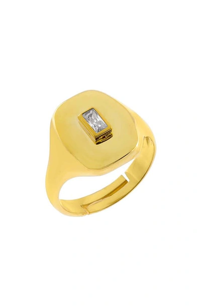 Shop Adinas Jewels Cubic Zircnia Baguette Signet Ring In Gold