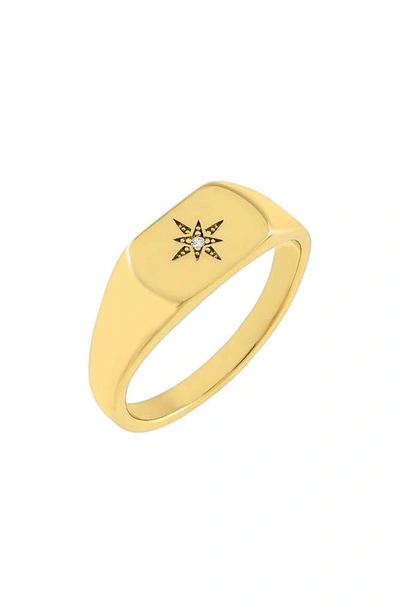 Shop Adinas Jewels Starburst Signet Ring In Gold