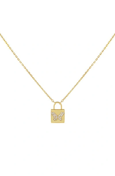 Shop Adinas Jewels Pave Cubic Zirconia Butterfly Lock Pendant Necklace In Gold