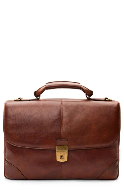 Shop Bosca Leather Briefcase In Dark Brown