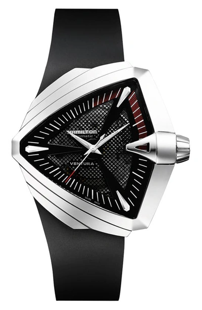 Shop Hamilton Ventura Automatic Rubber Strap Watch, 45.5mm X 46mm In Black/ Silver