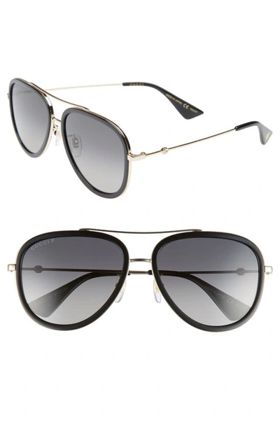 Shop Gucci Web Block Pilot 57mm Polarized Aviator Sunglasses In Gold/ Black