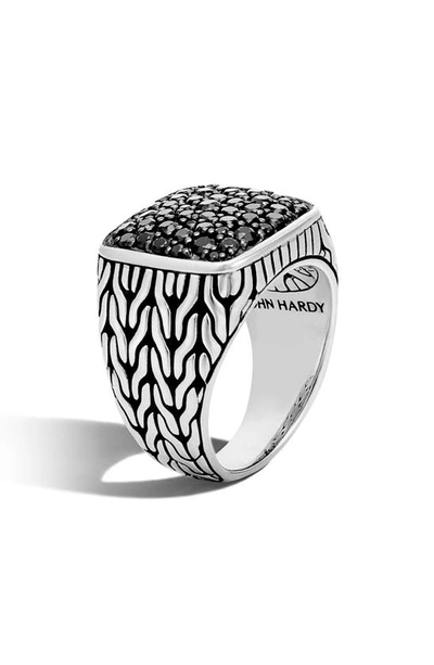 Shop John Hardy Classic Chain Silver Signet Ring In Silver/ Black Sapphire
