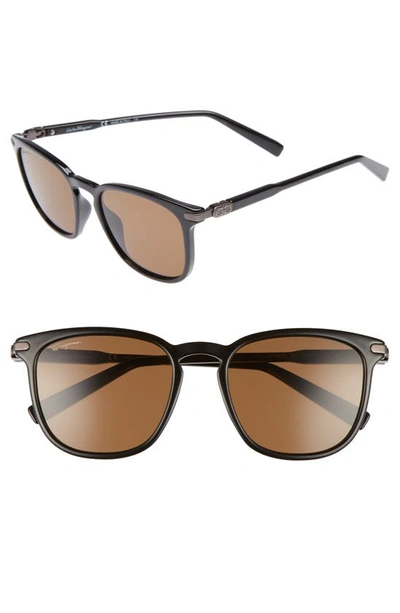 Shop Ferragamo Double Gancio 53mm Sunglasses In Black