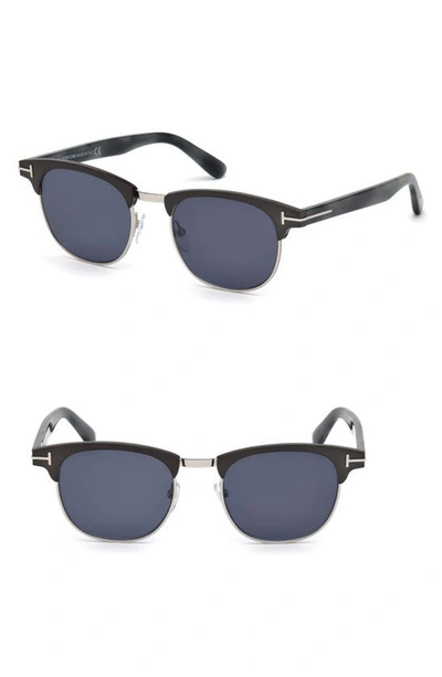 Shop Tom Ford Laurent 51mm Round Retro Sunglasses In Matte Gunmetal / Blue