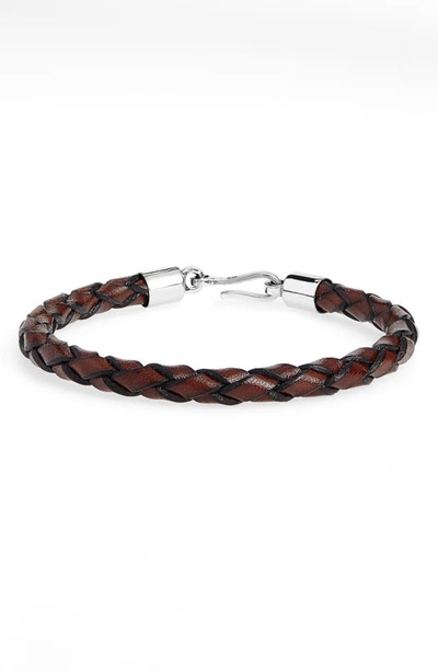 Shop Caputo & Co Braided Leather Bracelet In Brown