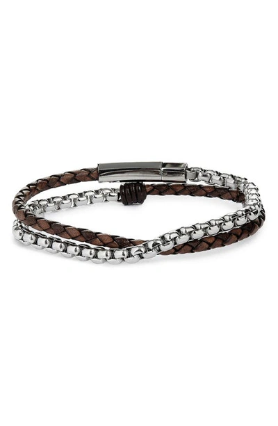 Shop Jonas Studio Braided Leather & Chain Double Wrap Bracelet In Brown