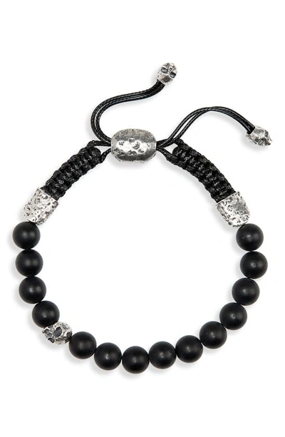 John Varvatos Collection Sterling Silver Skull & Onyx Bead Adjustable Bracelet In Black